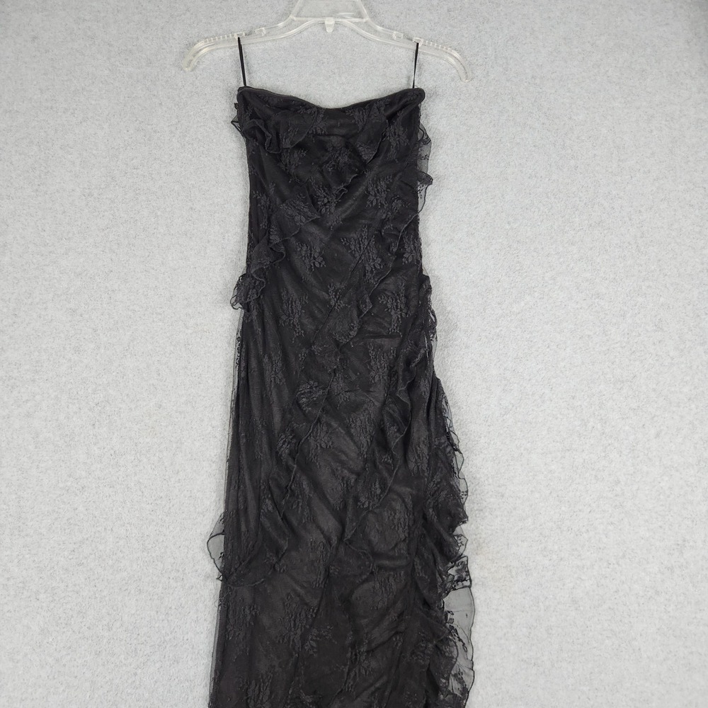 Paris Hilton Maxi Dress Women XS Black Lace Ruffle Spaghetti Strap Goth Cocktail